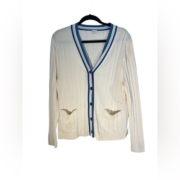 KULE The Binx Cream Striped Cotton Cardigan Size M - Picture 3 of 9
